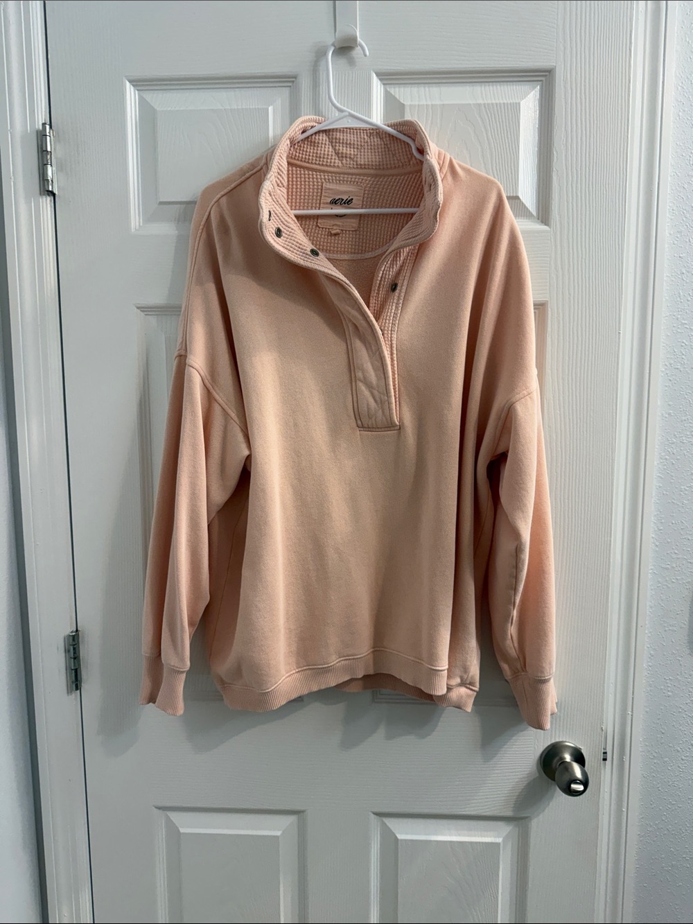 aerie Peach Snap-Front Cowl Pullover Sweater